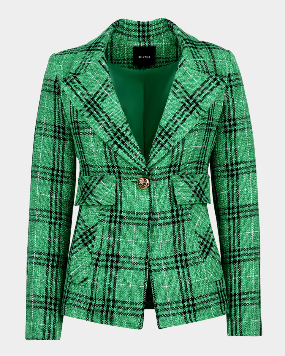 Textured Summer Plaid Cut-Away Blazer